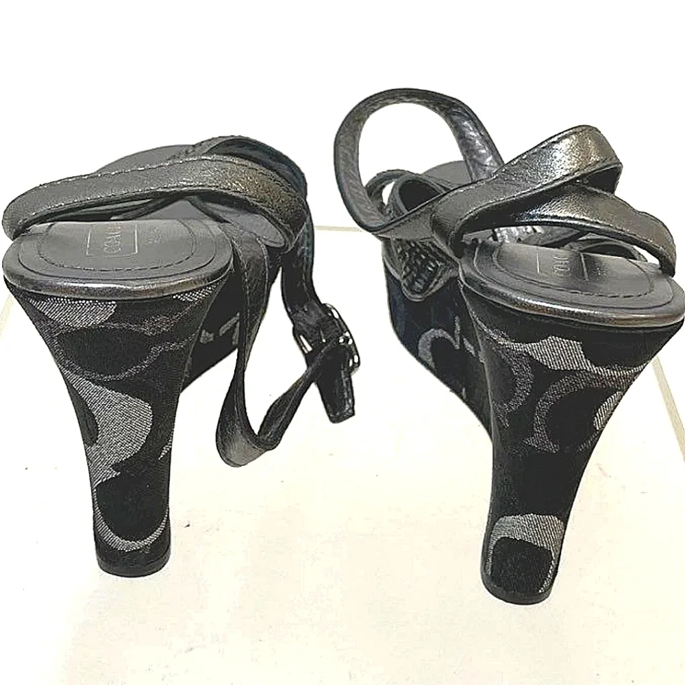 Coach Black and Gray Wedge Sandals - Picture 4 of 7